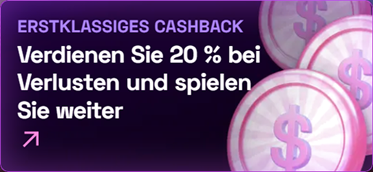 Cashback 20 % bei Verlusten rosa Münzen
