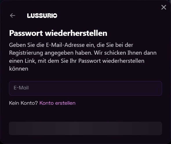 Lussurio Passwort wiederherstellen per E-Mail-Link