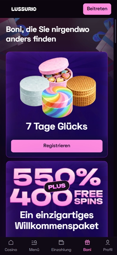 Lussurio mobile Boni Seite 7 Tage Glücks